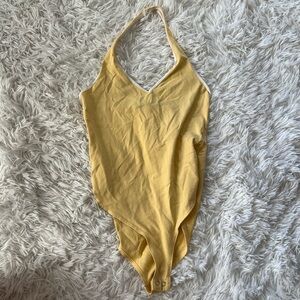 Forever 21 Yellow Halter V-Neck Bodysuit
